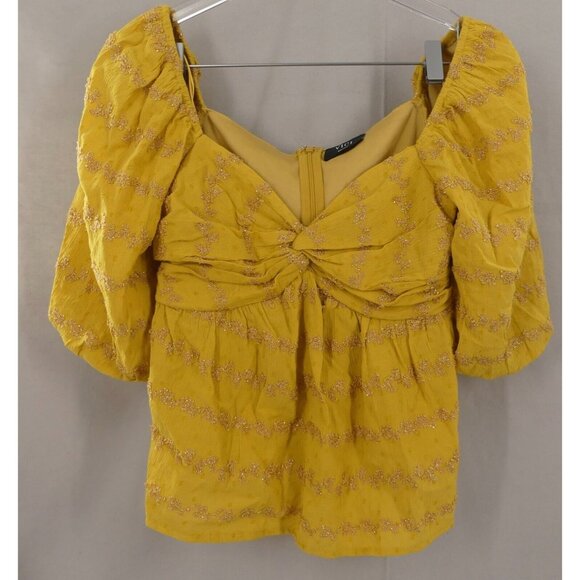 VICI Womens Small Babydoll Top Divine Puff Sleeve Peasant Boho Mustard - Picture 2 of 9